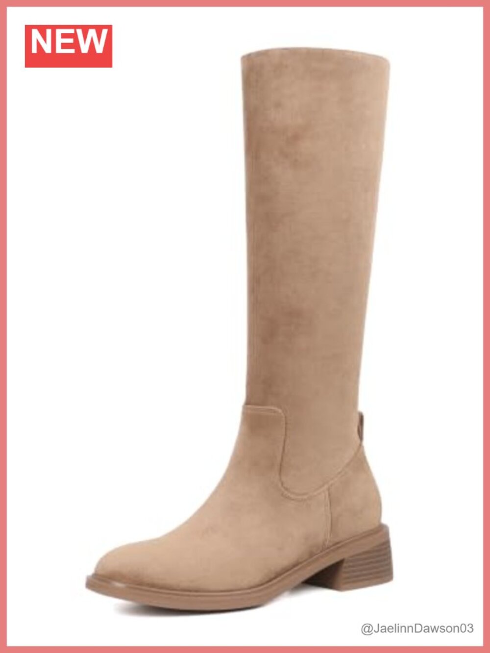Women's Knee High Suede Boots Side Zip Round Toe Low Heel